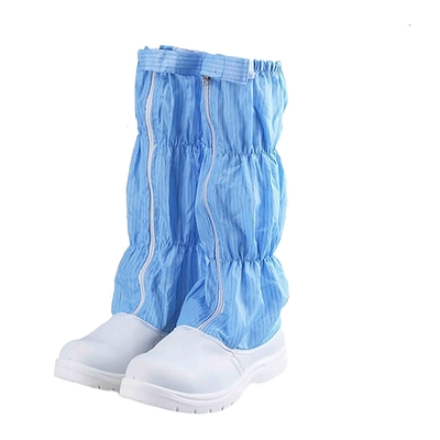 PU Leather 5mm Anti Static Fabric White Blue Clean Room Boots Breathable Reusable