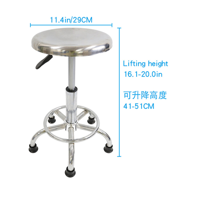 Durable Stainless Steel Backless ESD Stool Chair Height 43-56cm