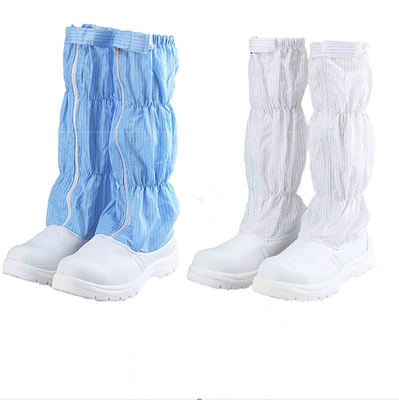 PU Leather 5mm Anti Static Fabric White Blue Clean Room Boots Breathable Reusable