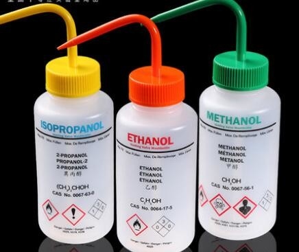 500ml Volume Chemical Prelabelled Bottle , LDPE IPA Wash Bottle Curved Mouth
