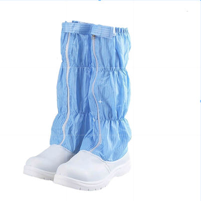 PU Leather 5mm Anti Static Fabric White Blue Clean Room Boots Breathable Reusable
