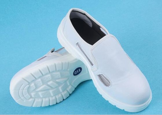 White Side-Open 4-Mesh Breathable ESD Safety Shoes - PU & Canvas, Anti-Static & Anti-Collision, Size 34-46